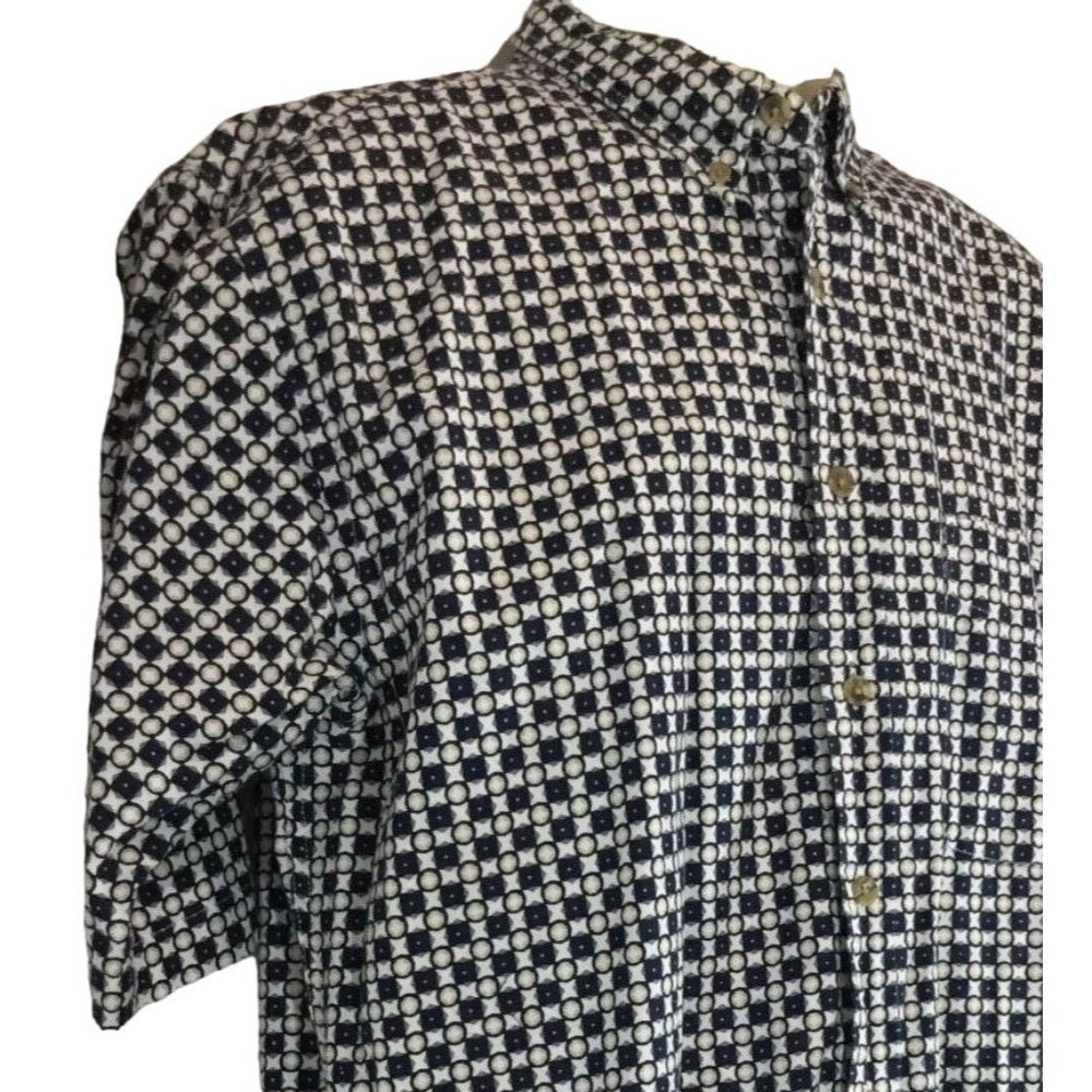 Vintage Links Large Dress Shirt Navy Blue Tan L Plaid Check Button Down Oxford M - Picture 8 of 11